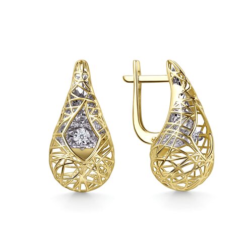 Серьги с танцующими бриллиантами из желтого золота 585 пробы