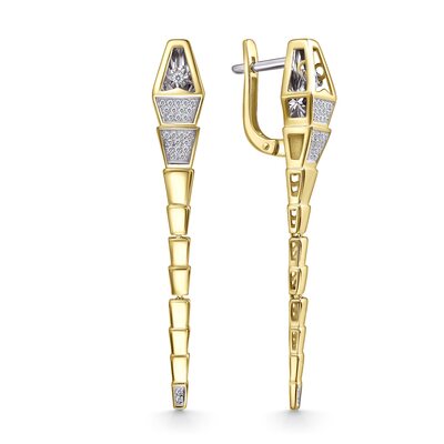 Серьги "Змеи" с танцующими бриллиантами из желтого золота 585 пробы