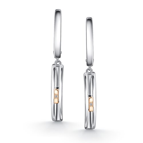 Серьги с бриллиантами и золотой вставкой из серебра 925 пробы