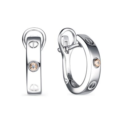 Серьги с бриллиантами и золотой вставкой из серебра 925 пробы