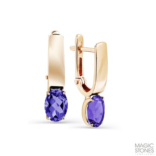 Серьги с иолитом из золота 585 пробы