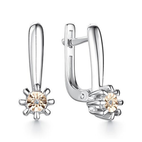 Серьги с бриллиантами и золотой вставкой из серебра 925 пробы