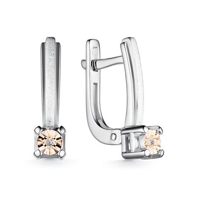 Серьги с бриллиантами и золотой вставкой из серебра 925 пробы