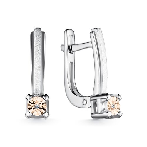 Серьги с бриллиантами и золотой вставкой из серебра 925 пробы