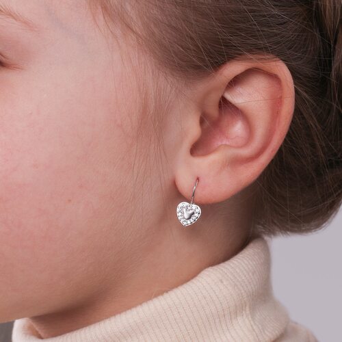 Серьги "Сердца" с фианитами из серебра 925 пробы