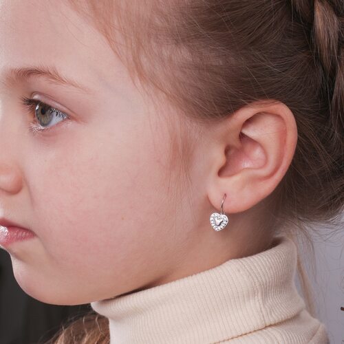 Серьги "Сердца" с фианитами из серебра 925 пробы
