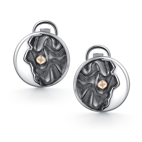 Серьги с бриллиантами и золотой вставкой из серебра 925 пробы