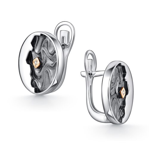 Серьги с бриллиантами и золотой вставкой из серебра 925 пробы