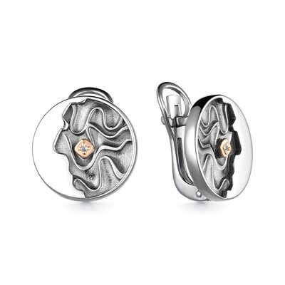 Серьги с бриллиантами и золотой вставкой из серебра 925 пробы