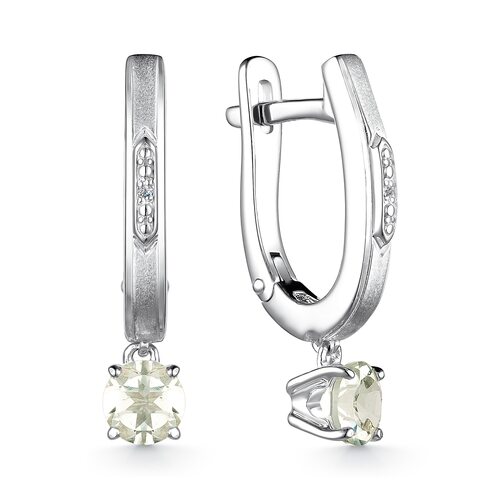 Серьги с празиолитом и бриллиантами из серебра 925 пробы