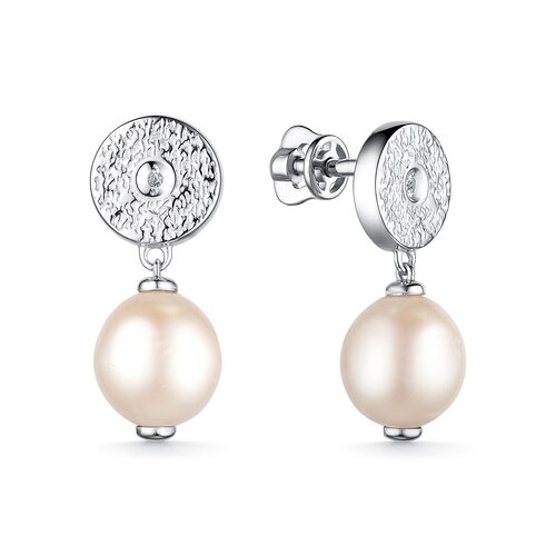 Серьги с бриллиантами и жемчугом из серебра 925 пробы