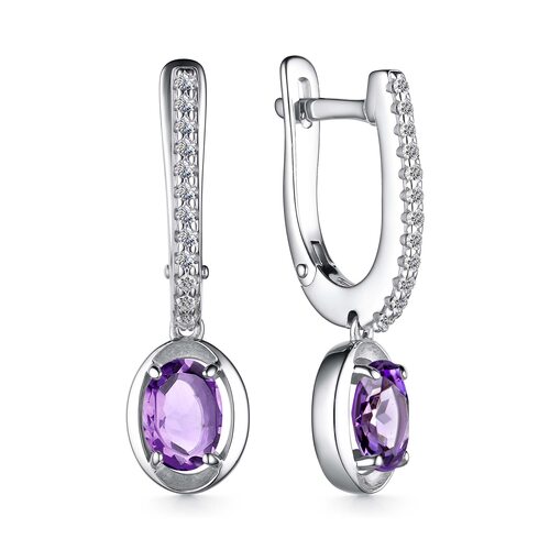 Серьги с аметистами и фианитами из серебра 925 пробы