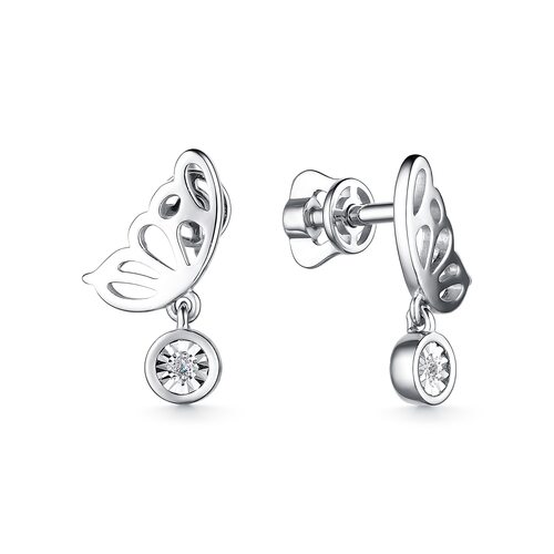 Серьги "Бабочки" с бриллиантами из серебра 925 пробы