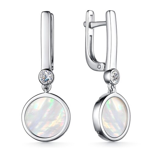 Серьги с перламутром и фианитами из серебра 925 пробы