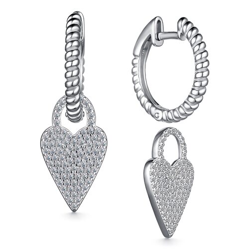 Серьги "Сердца" с фианитами из серебра 925 пробы