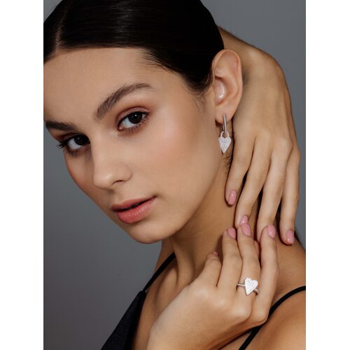 Серьги "Сердца" с фианитами из серебра 925 пробы