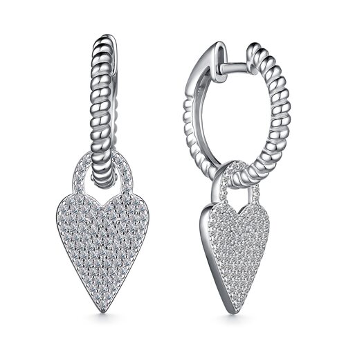 Серьги "Сердца" с фианитами из серебра 925 пробы