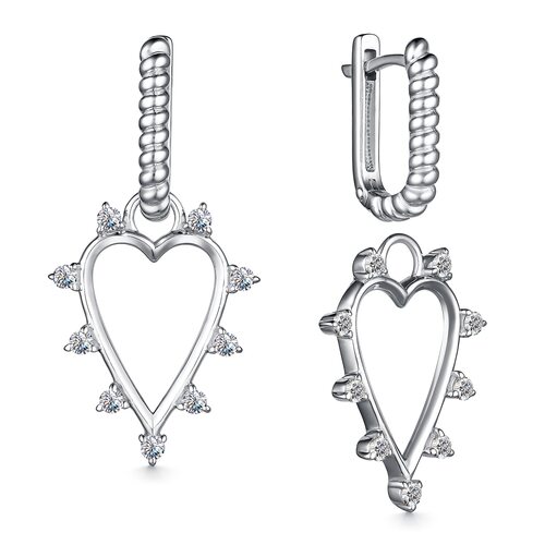 Серьги "Сердца" с фианитами из серебра 925 пробы