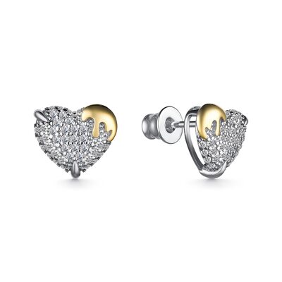 Серьги "Сердца" с фианитами из серебра 925 пробы с позолотой