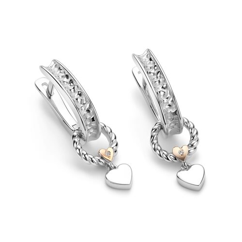 Серьги "Сердца" с бриллиантами и золотой вставкой из серебра 925 пробы