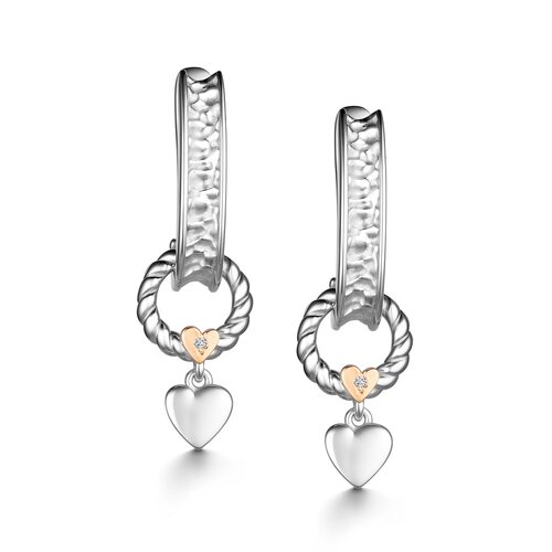 Серьги "Сердца" с бриллиантами и золотой вставкой из серебра 925 пробы