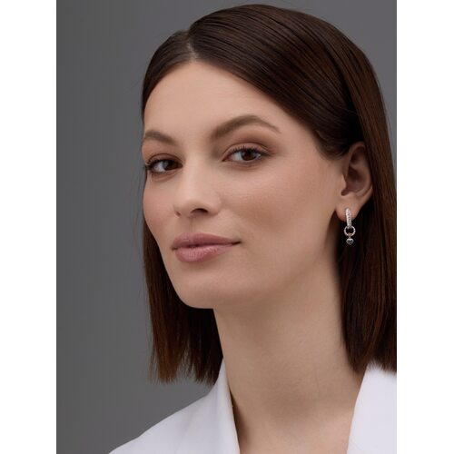 Серьги "Сердца" с бриллиантами и золотой вставкой из серебра 925 пробы