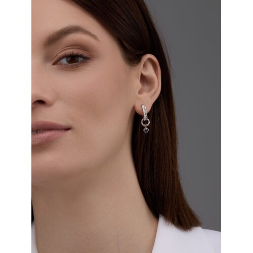 Серьги "Сердца" с бриллиантами и золотой вставкой из серебра 925 пробы