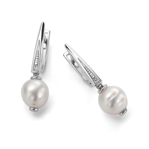 Серьги с жемчугом и бриллиантами из серебра 925 пробы