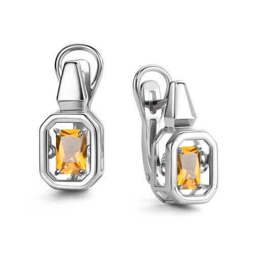 Серьги с цитрином из серебра 925 пробы