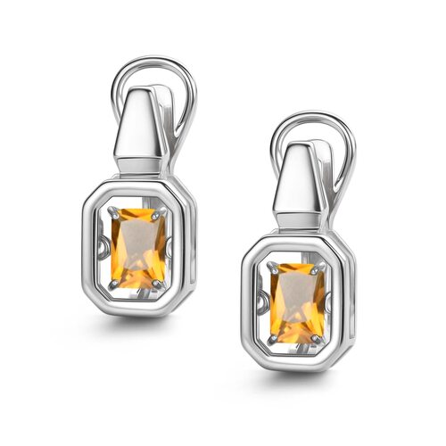 Серьги с цитрином из серебра 925 пробы