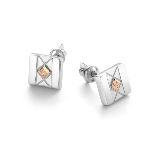 Серьги с бриллиантами и золотой вставкой из серебра 925 пробы