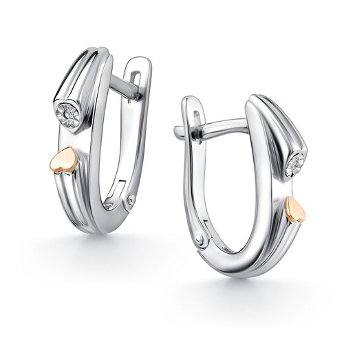 Серьги с бриллиантами и золотой вставкой из серебра 925 пробы