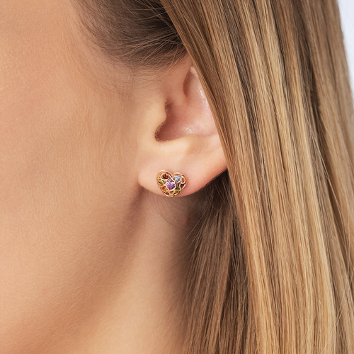 Серьги "Сердце" с миксом камней из золота 585 пробы