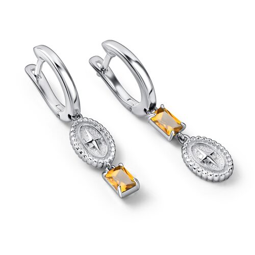 Серьги "Звезды" с цитрином из серебра 925 пробы