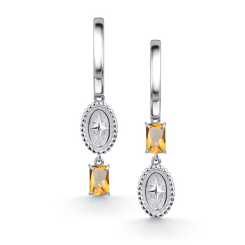 Серьги "Звезды" с цитрином из серебра 925 пробы