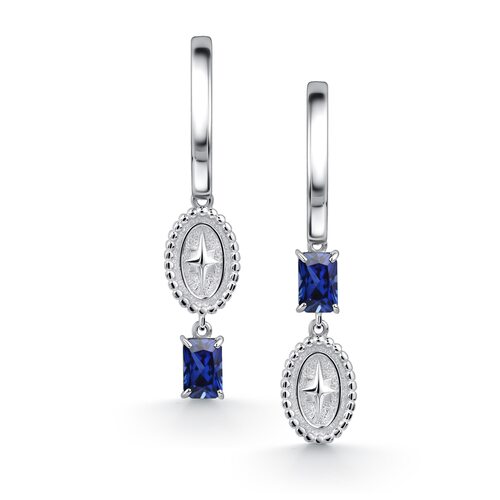 Серьги "Звезды" с сапфирами из серебра 925 пробы