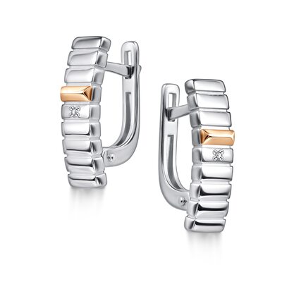 Серьги с бриллиантами и золотой вставкой из серебра 925 пробы