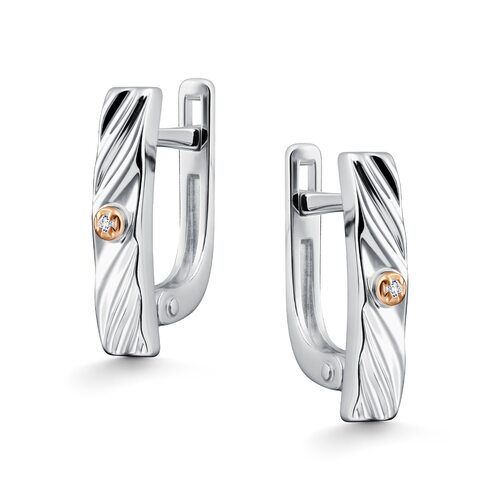 Серьги с бриллиантами и золотой вставкой из серебра 925 пробы