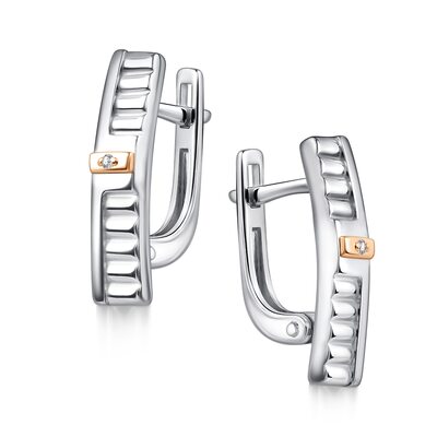 Серьги с бриллиантом и золотой вставкой из серебра 925 пробы