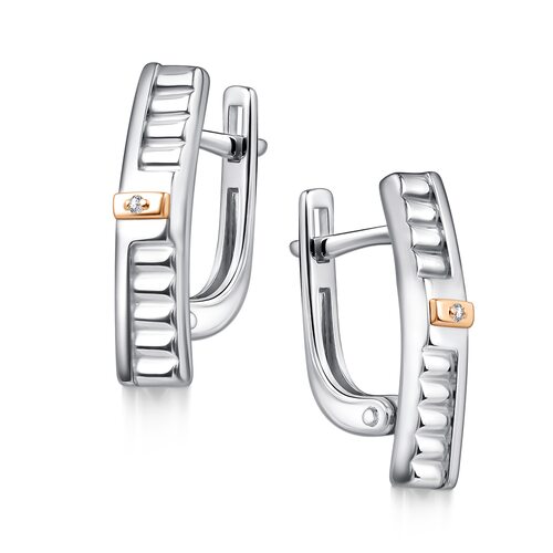 Серьги с бриллиантом и золотой вставкой из серебра 925 пробы