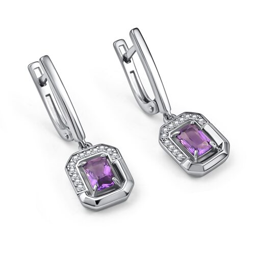 Серьги с аметистами и фианитами из серебра 925 пробы