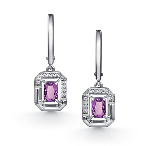 Серьги с аметистами и фианитами из серебра 925 пробы