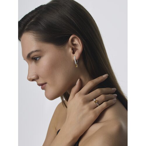 Серьги с цитрином и фианитами из серебра 925 пробы