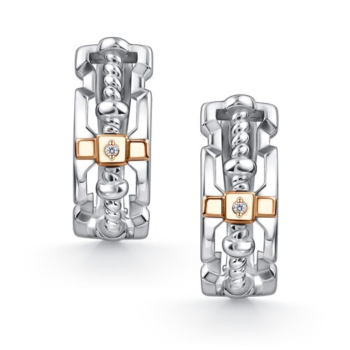  Серьги с бриллианатми и золотой вставкой из серебра 925 пробы