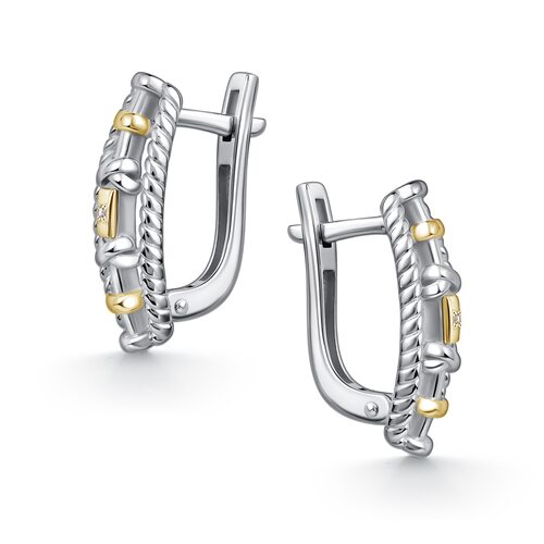 Серьги с бриллиантами и золотой вставкой из серебра 925 пробы