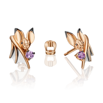Серьги "Летучая мышь" с аметистами из золота 585 пробы