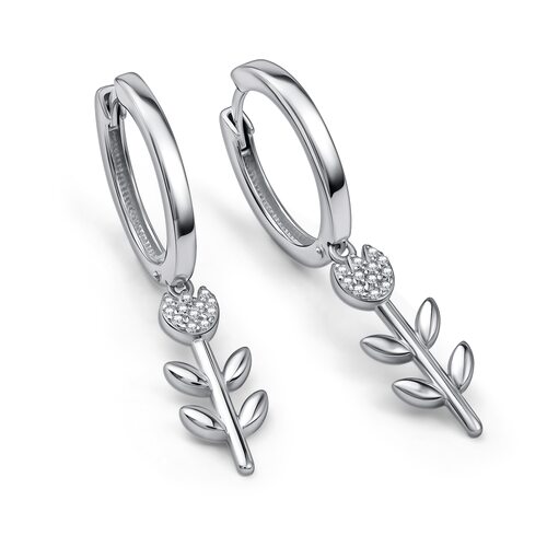 Серьги "Цветы" с фианитами из серебра 925 пробы