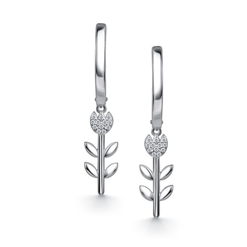 Серьги "Цветы" с фианитами из серебра 925 пробы