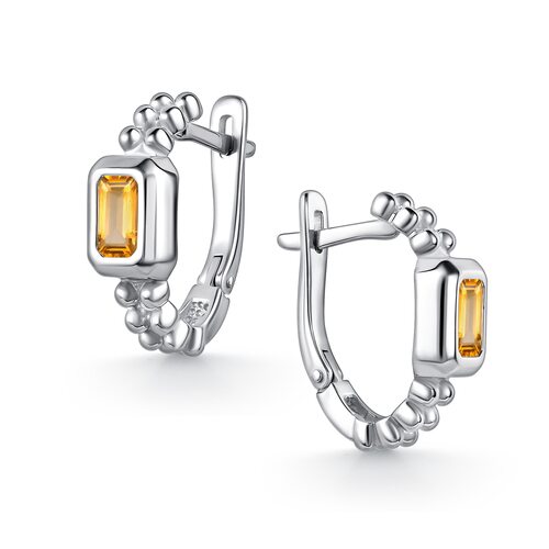 Серьги с цитрином из серебра 925 пробы