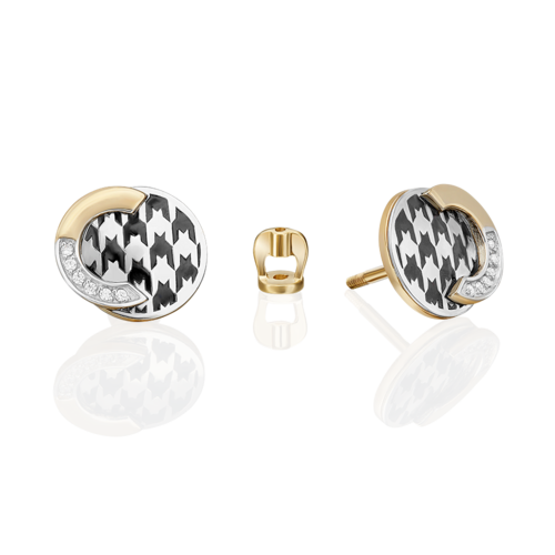 Серьги с фианитами и эмалью из желтого золота 585 пробы